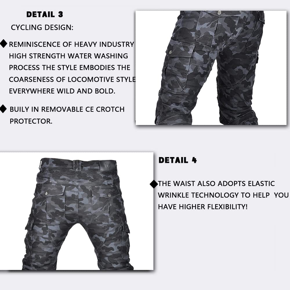 LOMENG Motorcycle Riding Jeans Biker Motorbike Pants with CE Removable Armored for Men Camouflage