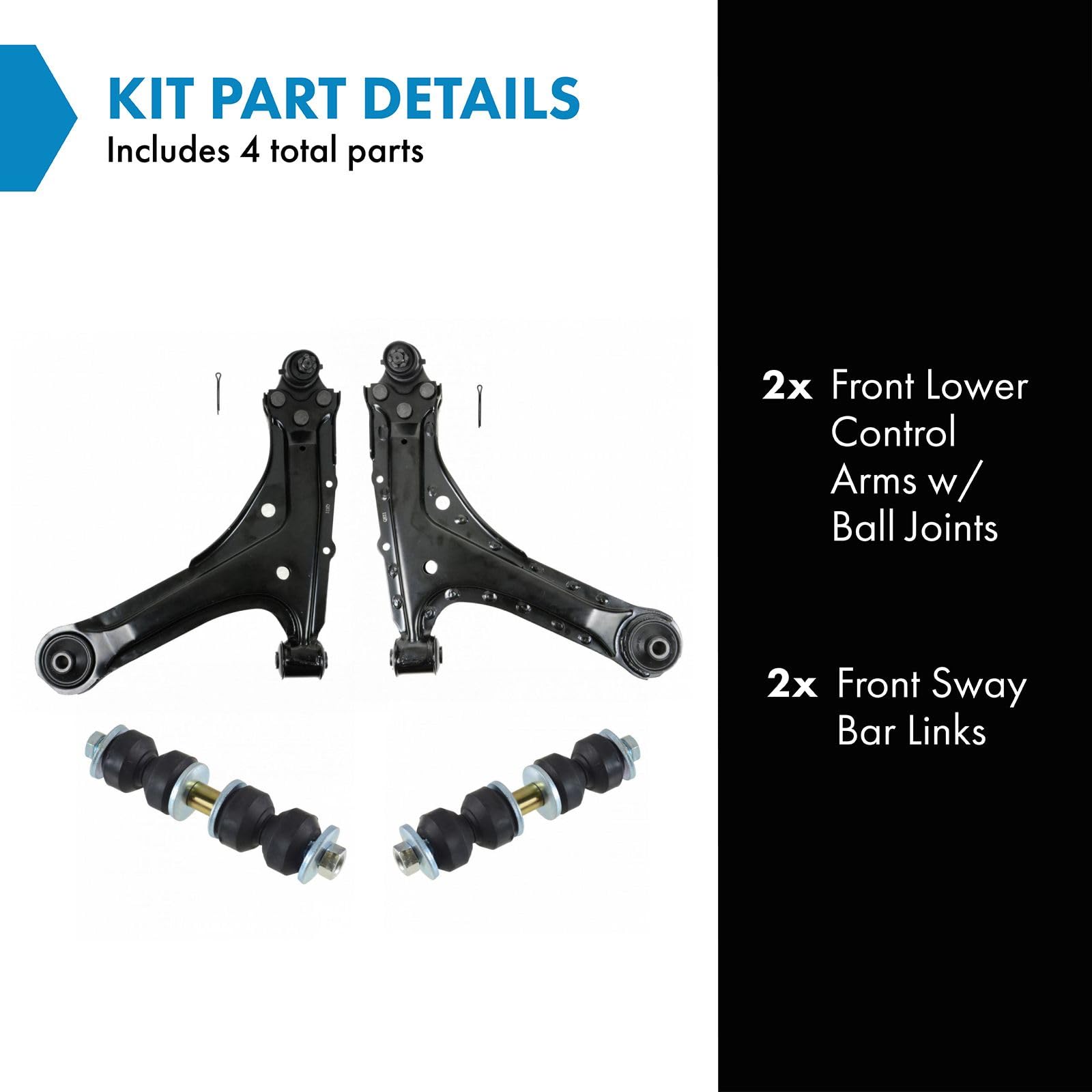 Trq Front Suspension Kit Control Arm With Ball Joint Sway Bar Stabilizer Link Compatible With 1995-2005 Chevrolet Cavalier Ponti