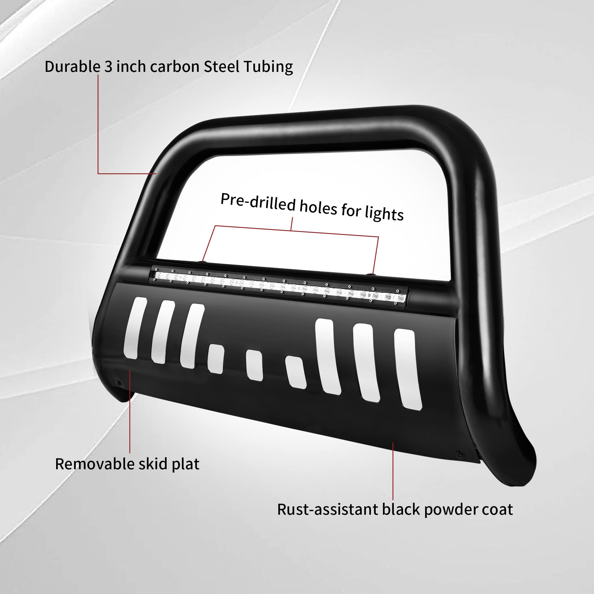 Autosaver88 Bull Bar With Led Light Bar Compatible For 2004-2023 Ford F-150//2003-2014 Navigator 3'' Tubing Front Grille Brush P