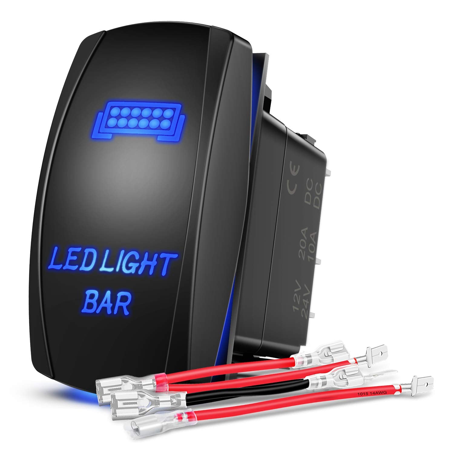 Nilight - 90001B LED Light Bar Rocker Switch 5Pin Laser On/Off LED Light 20A/12V 10A/24V Switch Jumper Wires Set for Jeep Boat T