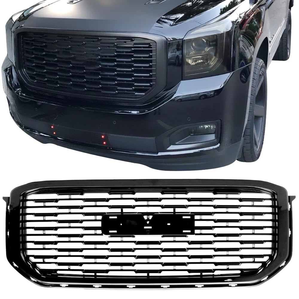 Grille Compatible With 2015-2020 Gmc Yukon Xl, Denali Style Front Grille Grill Guard Replacement Abs Black By Ikon Motorsports