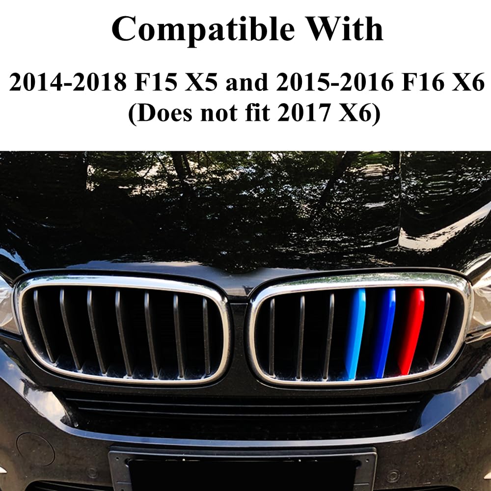 Exact Fit ///M-Colored Grille Insert Trims Compatible With Bmw 2014-2018 F15 X5 And 2015-2016 F16 X6 (Does Not Fit 2017 X6) Cent