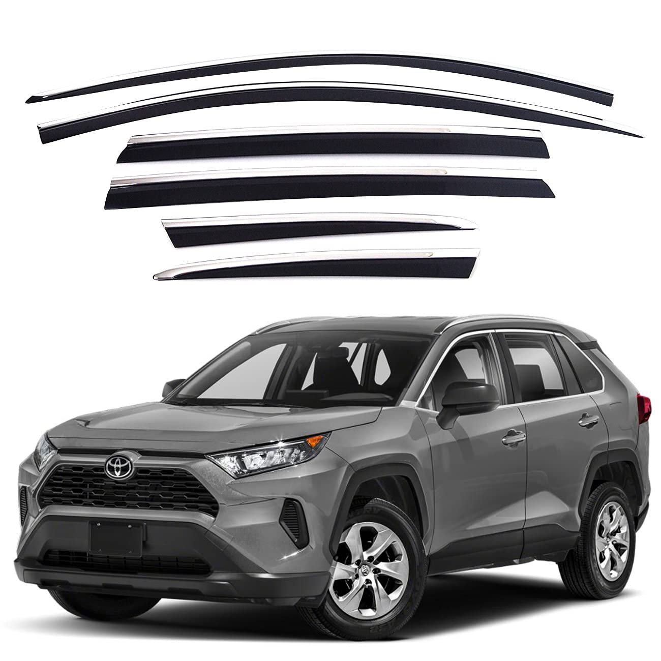 AUTOCLOVER Tape-On Rain Guards Window Visors 6 Pcs Set for Toyota Rav4 2019 2020 2021 2022 2023 2024 2025 / Window Deflectors, O