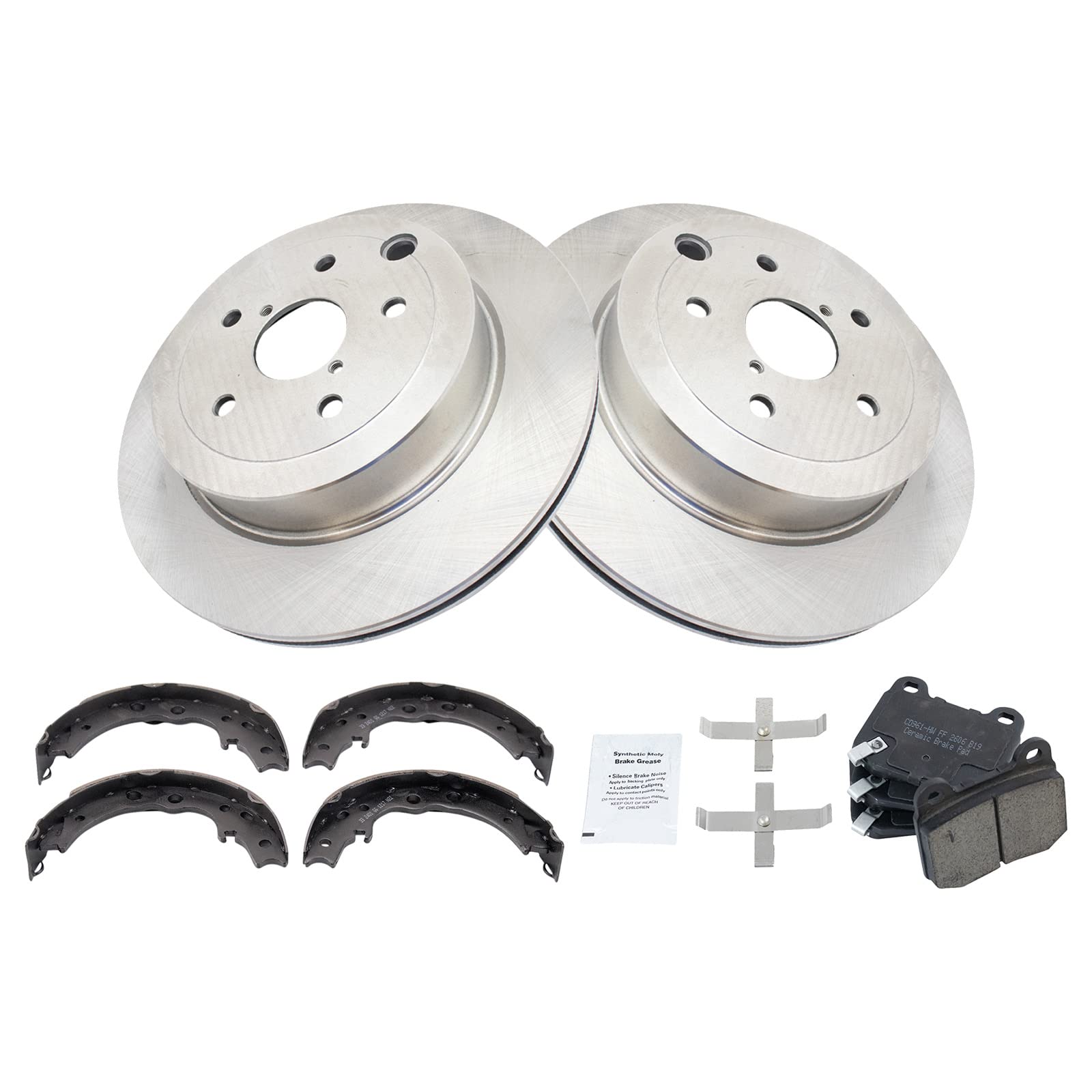 Trq Rear Brake Pad & Rotor Kit Brake Pads Brake Rotor Parking Brake Shoe Set Ceramic Compatible With 2015-2017 Subaru Wrx Sti