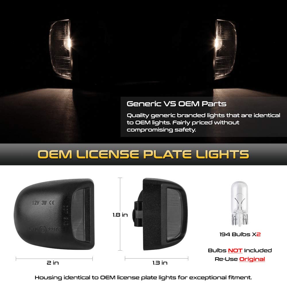VIPMOTOZ Black Bezel License Plate Light Assembly Replacement for Chevy Silverado, GMC Sierra, Cadillac Escalade, Tahoe, and More