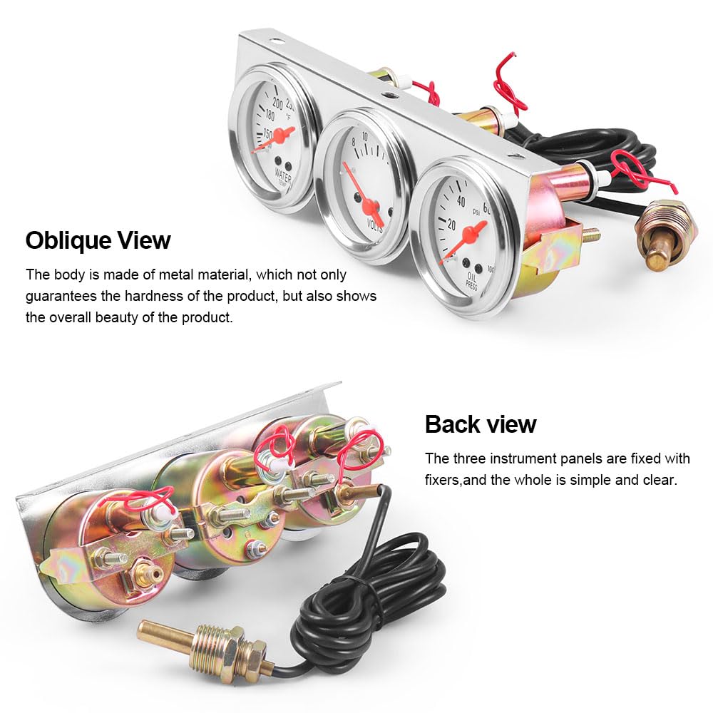 Dyno Racing 2inch 52MM Triple Gauge kit Volt Meter Water Temp Temperature Gauge Oil Press Pressure Gauge Car Meter Triple Gauge