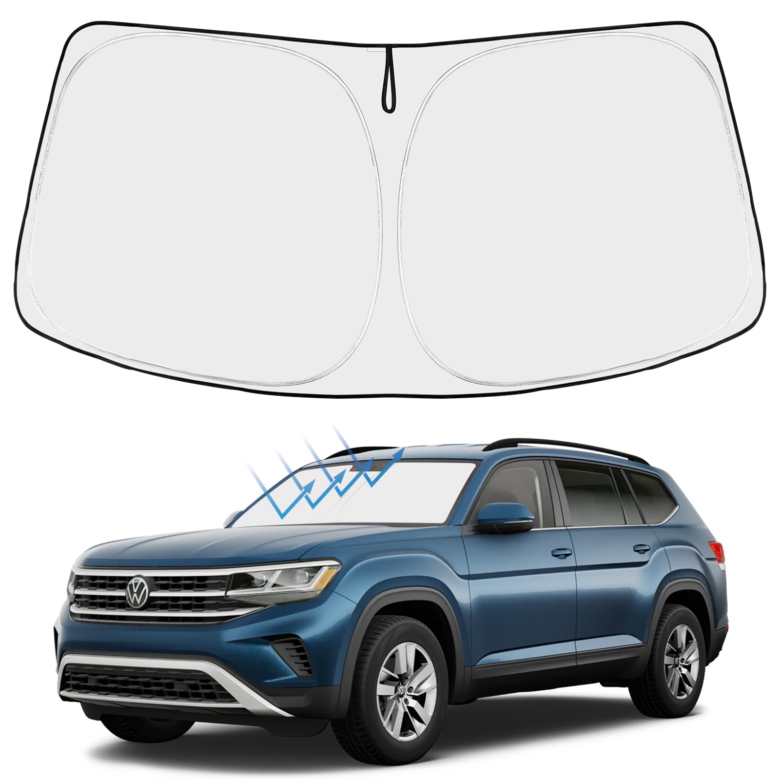 Proadsy 2024 Upgrade Front Windshield Sun Shade Foldable Sunshade Protector Custom Fit Volkswagen Atlas 2018 2019 2020 2021 2022