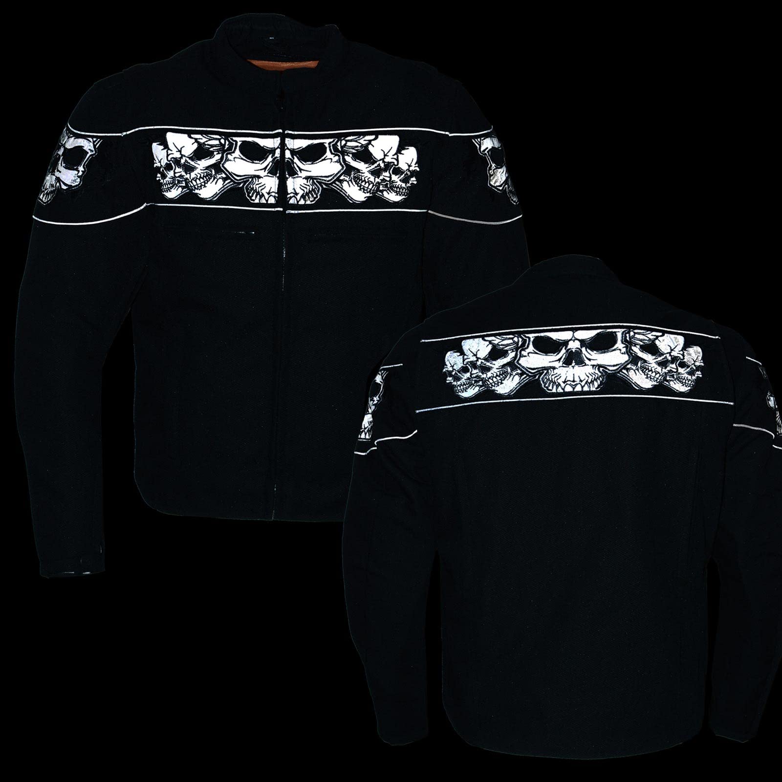 Milwaukee Leather MPM1730 Black Padded Textile Motorcycle Jacket for Men w/Reflective Skulls - All Season Motorcycle Jacket - Sm