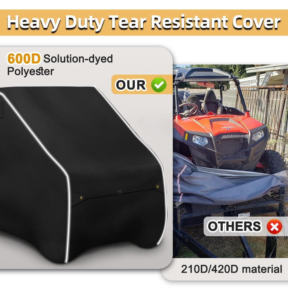 Zenicham Fade And Tear Resistant Utv Cover With Reflective Strips,600D Heavy-Duty Waterproof 2-3 Seater Side By Side Covers Fit For Polaris Rzr Yamaha Can-Am Honda Kawasaki (Black, 134Lx70Wx75H)