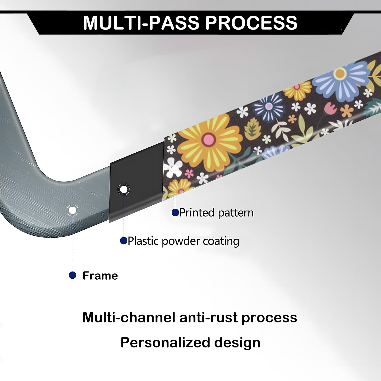 Personalise Colorful Floral Flowers License Plate Frames, 2 Pack Flowers Car Plate Frame, Stainless Steel License Plate Holders