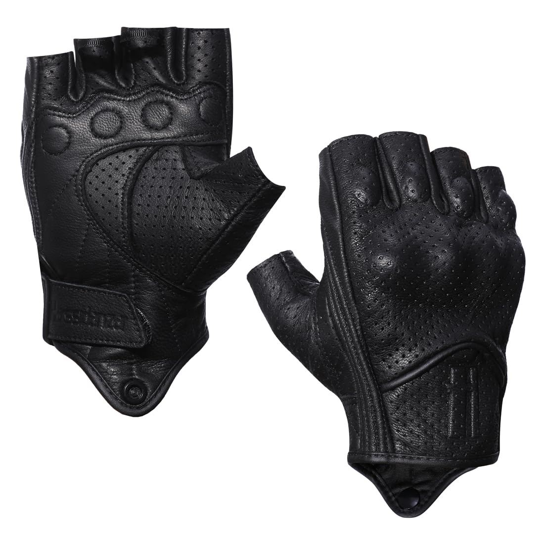 Harssidanzar Men's Motorcycle Gloves Leather Perforated Motorbike Riding Driving Gloves CM044US, Black, Size Small