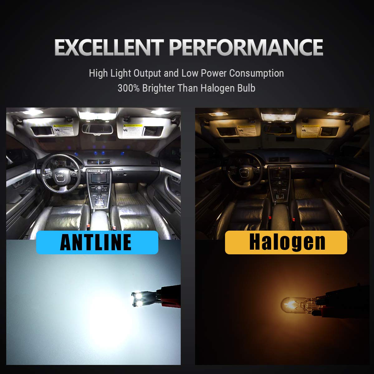 Antline 194 168 2825 W5W T10 LED Bulbs Xenon White, Ultra Bright Error Free 9-SMD 2835 Chipsets 6000K Replacement for Car Interi