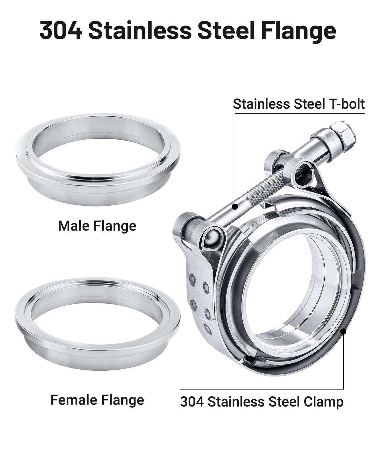Evil Energy V Band Clamp With Flange Male Female Stainless Steel (4, 2.25'')