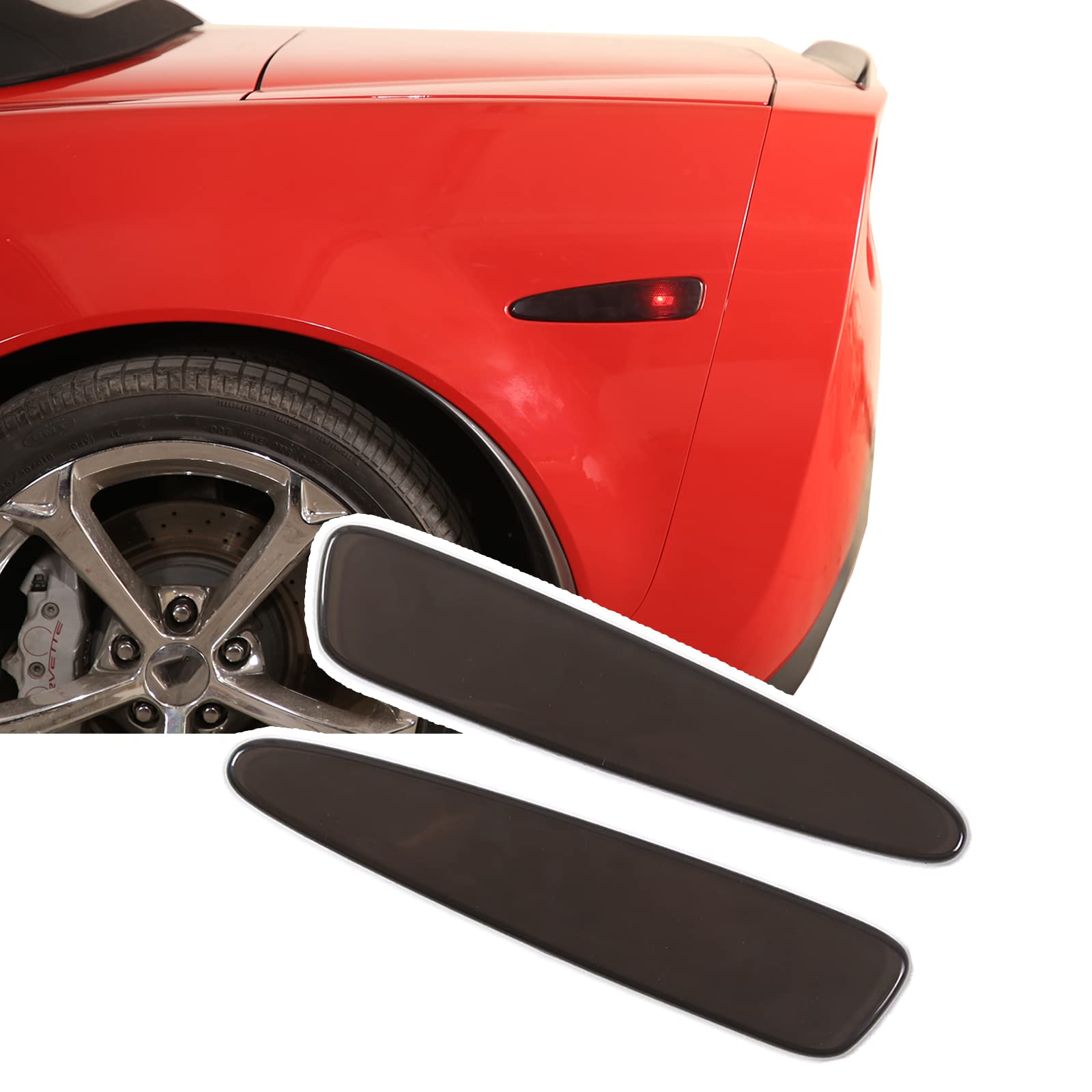 LLKUANG Rear Bumper Side Reflector Light Strip Blackened Shell Sheet Compatible with Chevrolet Corvette C6 2005-2013,Smoked Blac