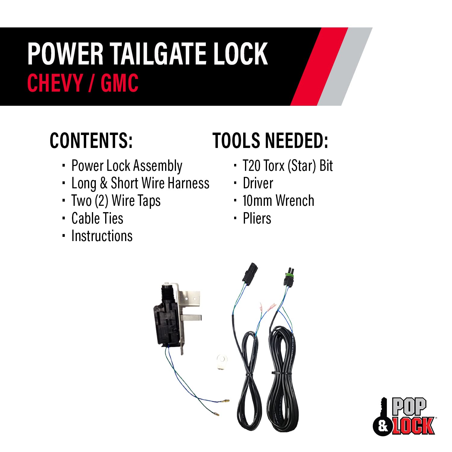 Pop & Lock Power Tailgate Lock for Chevrolet Silverado 1500 & GMC Sierra 1500/2500 - Model PL8140, Hardened Steel, Regular Color
