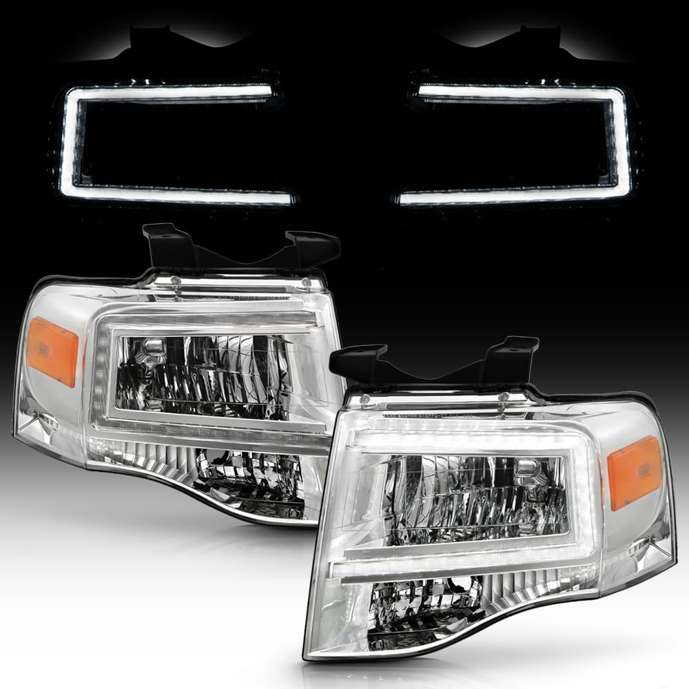 KEEKPO - For 2007-2014 Ford Expedition Upgrade Style Chrome Housing Headlights Headlamps Replacement Pair Set Left+Right