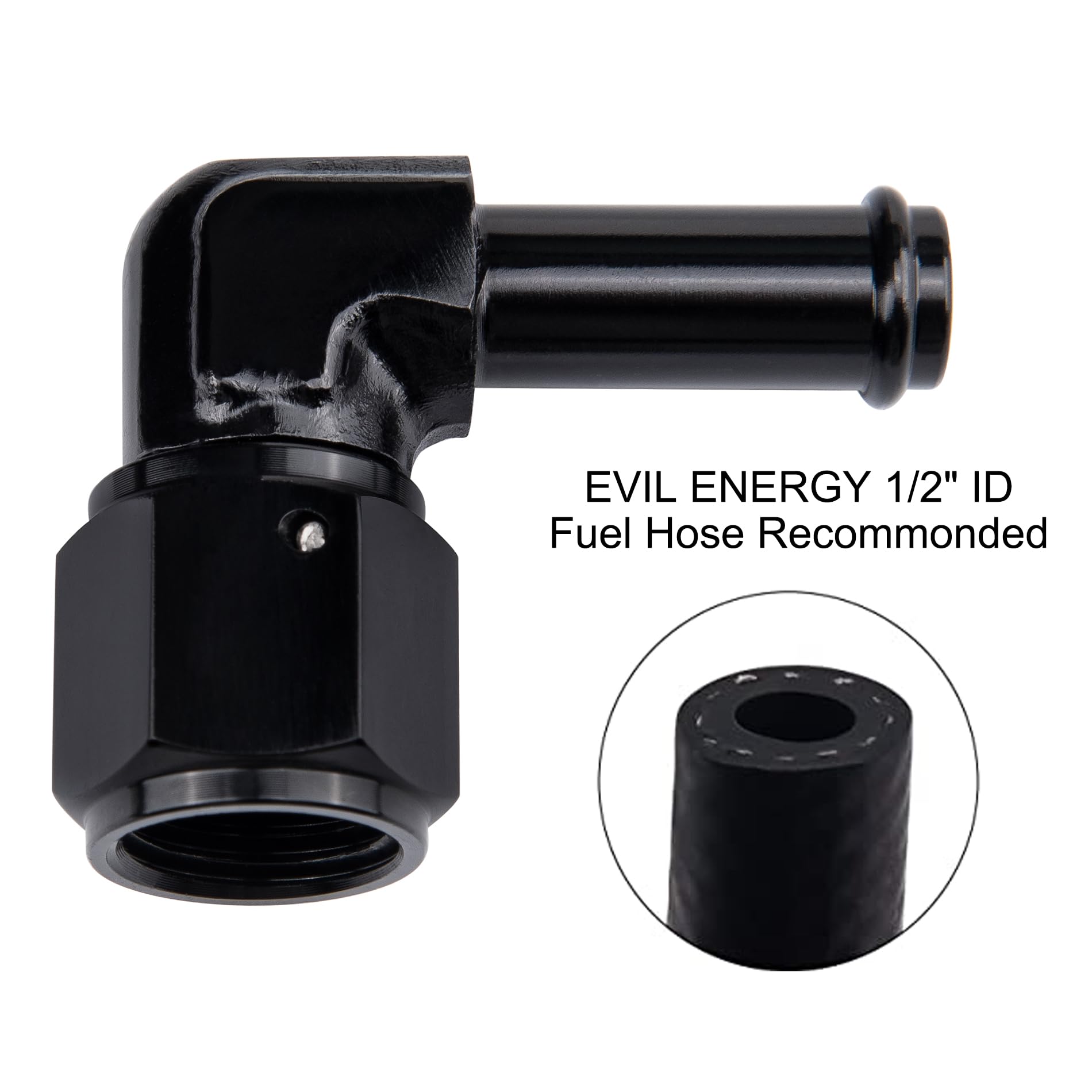 EVIL ENERGY 8AN Female to 1/2 '' Barb Hose Fitting 90 Degree Swivel