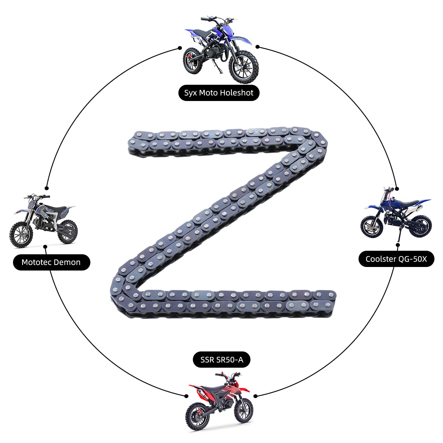 KAMIER Heavy Duty T8F Drive Chain - 134 Links for 49cc 50cc 2-Stroke Dirt Bikes & Mini ATVs - Compatible with GB Syx Moto & More