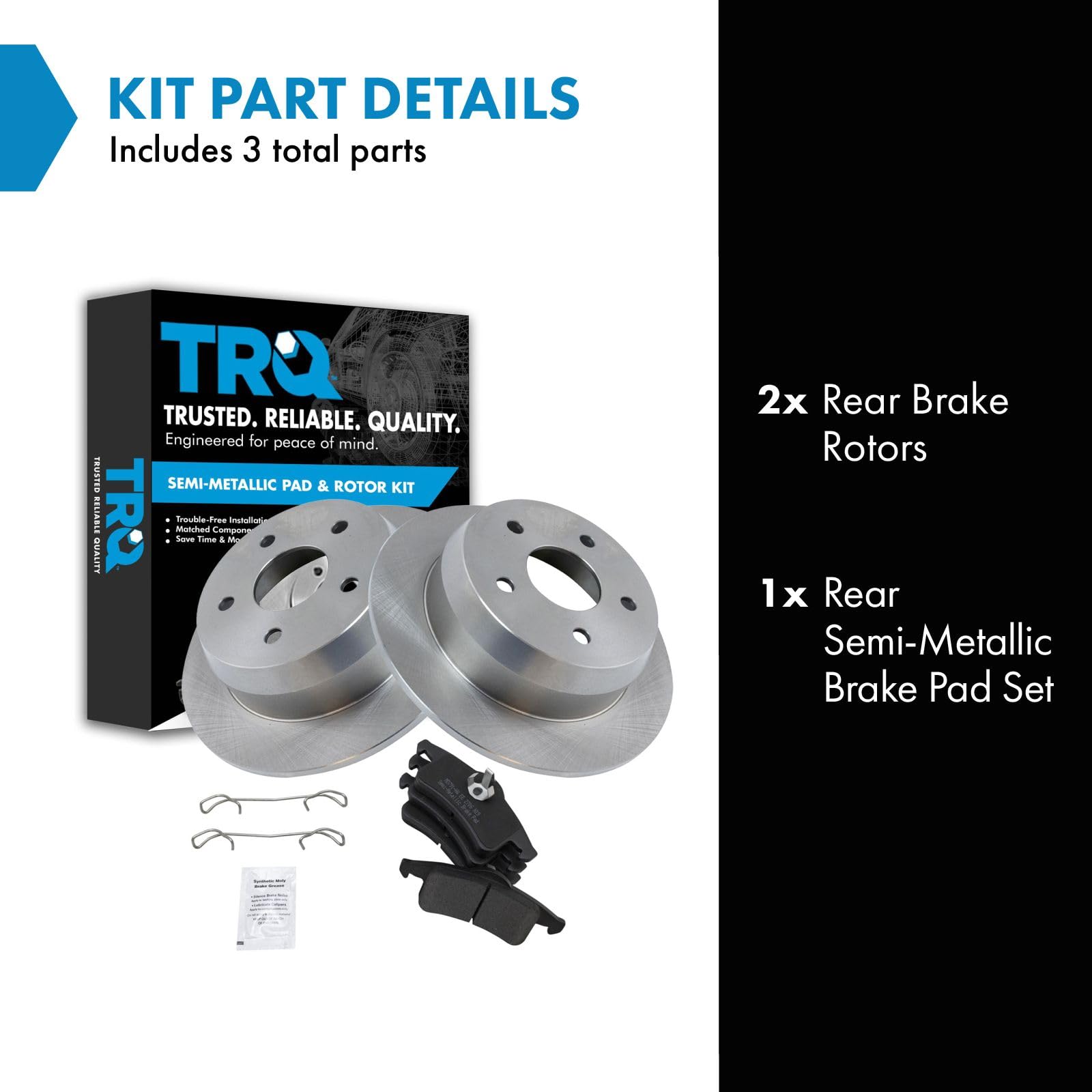 Trq Rear Brake Pad & Rotor Kit Brake Pads Brake Rotor Semi-Metallic Compatible With 1999-2004 Jeep Grand Cherokee
