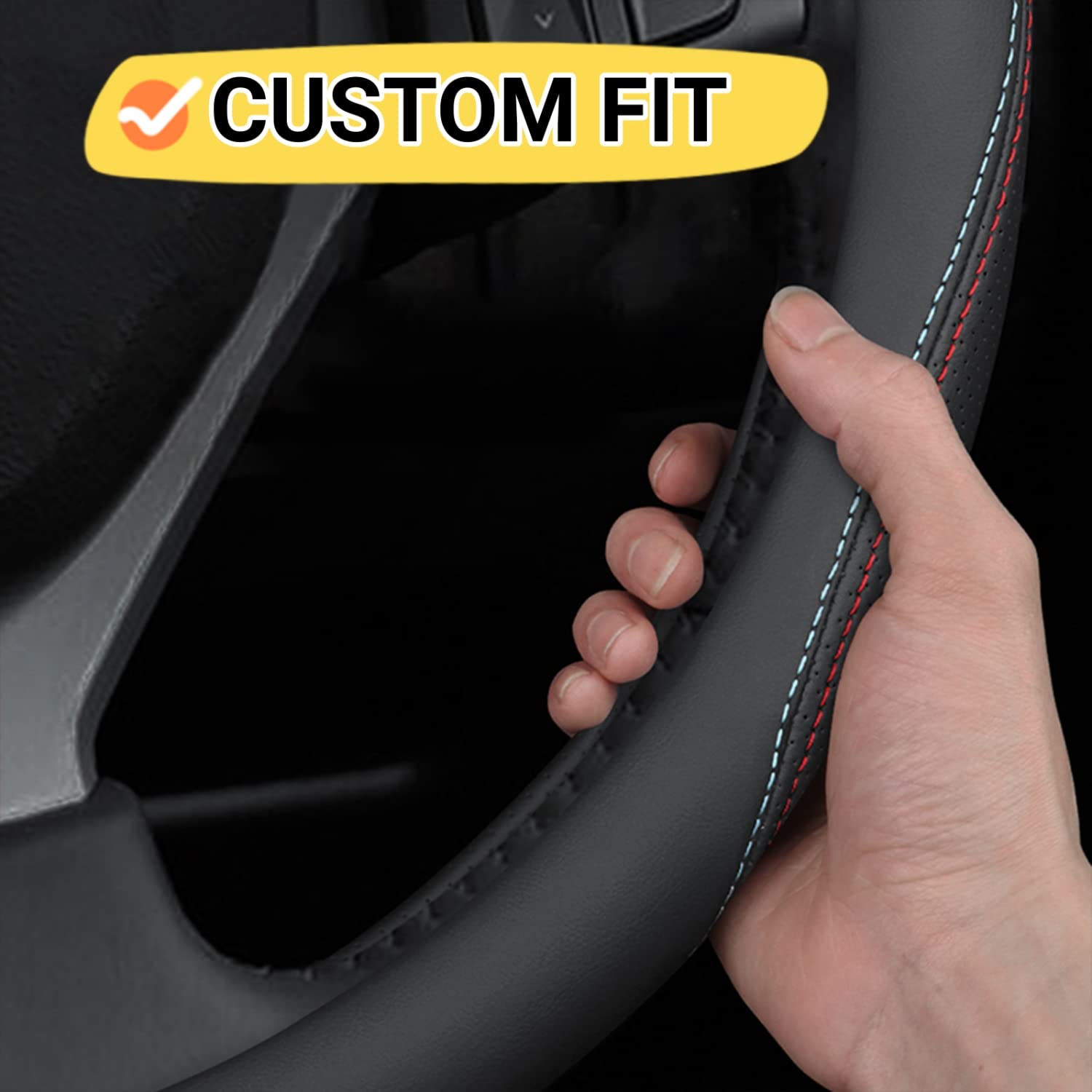 BllXESD Steering Wheel Cover Compatible with Toyota RAV4 2001-2023, Breathable Premium Leather Car Steering Wheel Cover, Anti-Sl