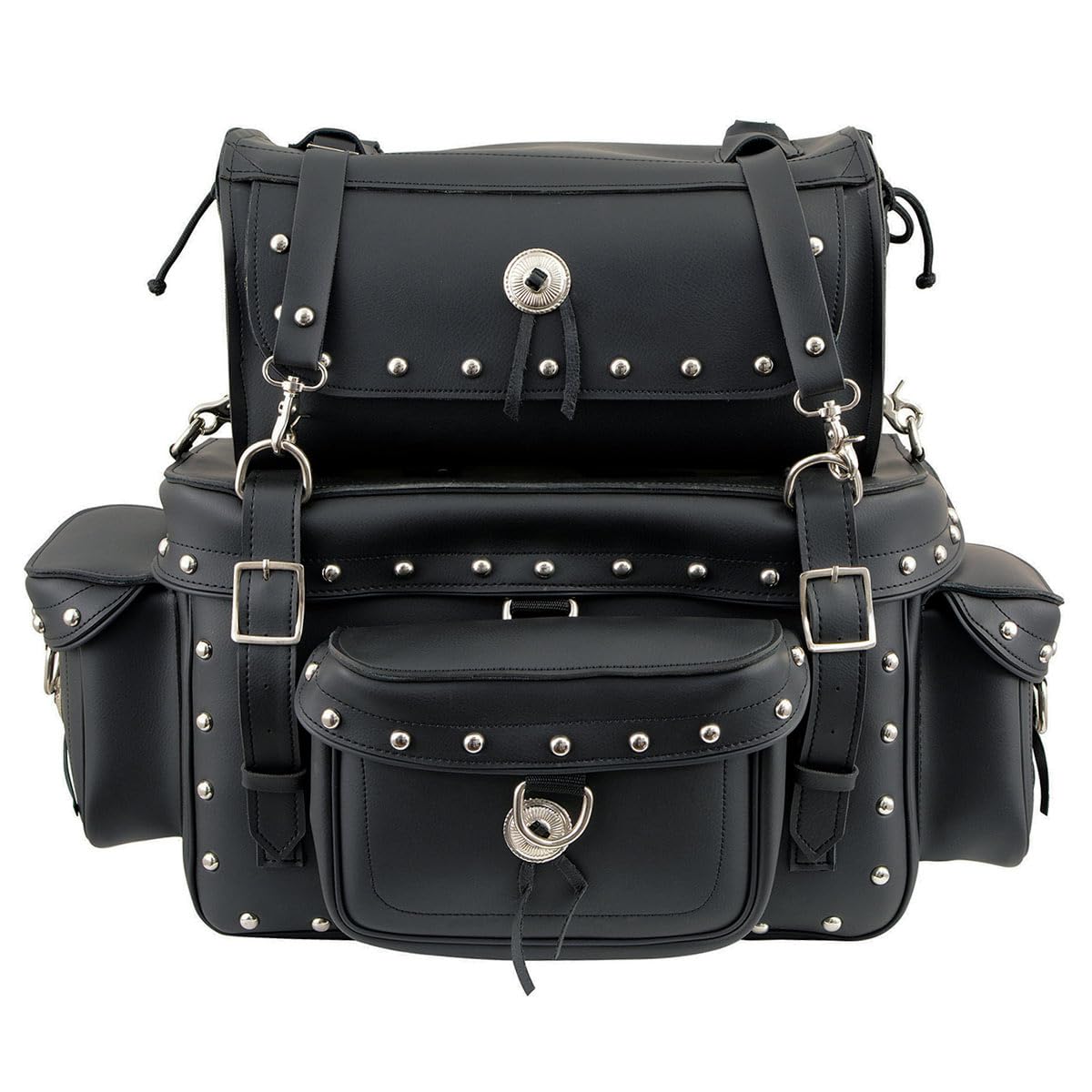 Milwaukee Leather MP8100S 2-Piece Studded Motorcycle Touring Sissy Bar Bag - Black, One Size