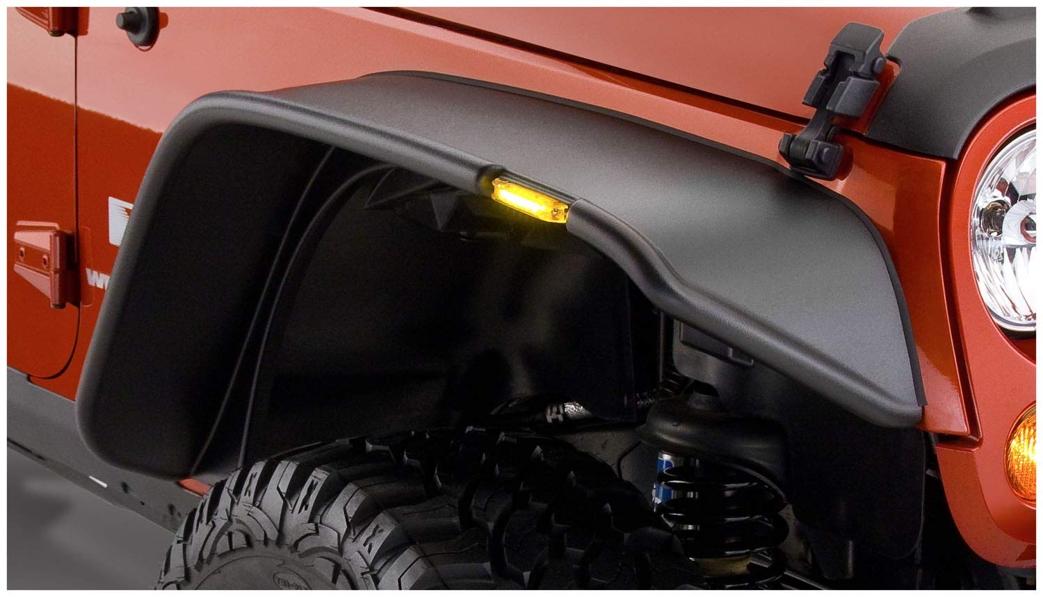 Bushwacker Jeep Flat Style Front & Rear Fender Flares | 4-Piece Set, Black, Textured Finish | 10918-07 | Fits 2007-2018 Jeep Wra