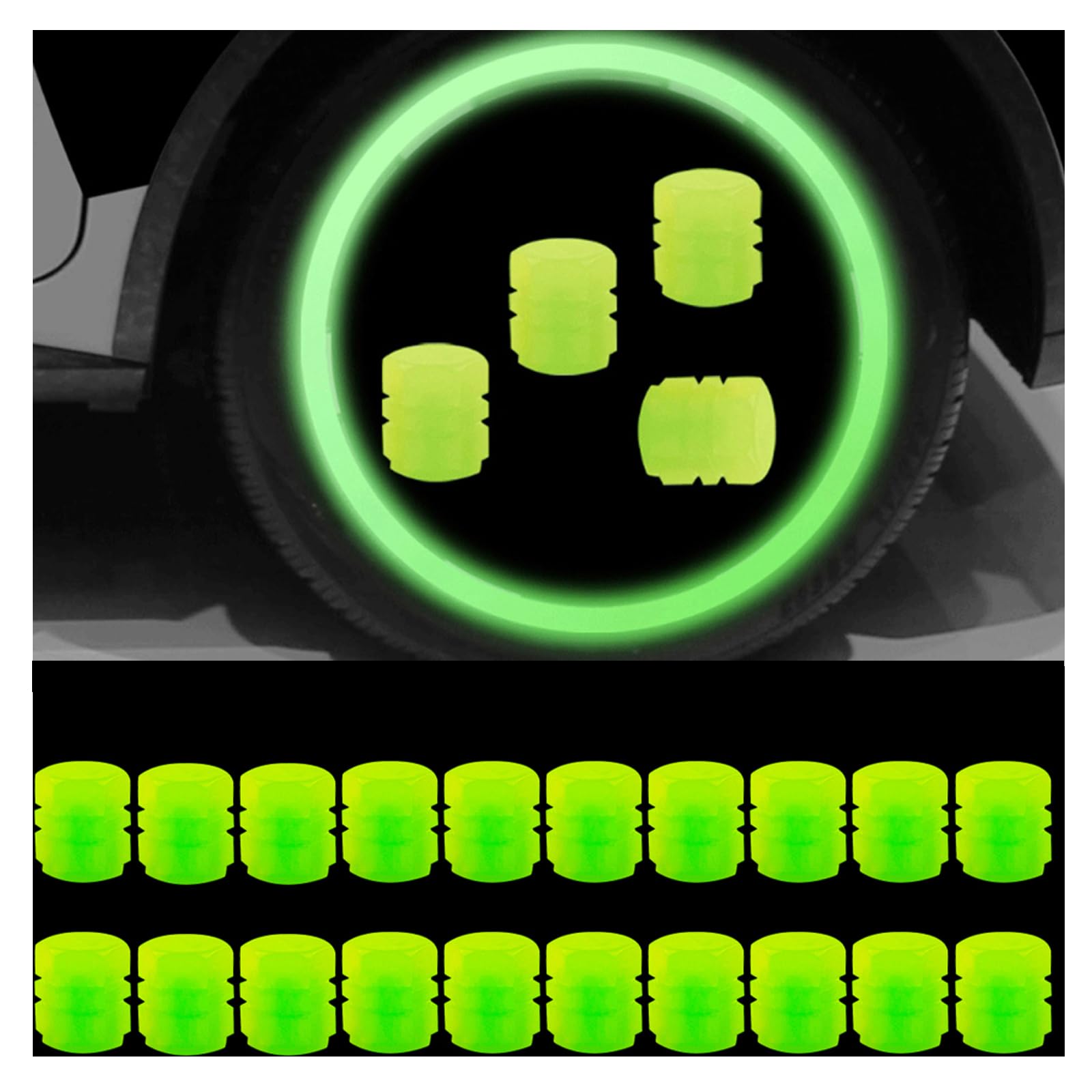 Tire air caps, Glowing tire Valve caps, Universal tire caps for Cars Trucks Motorcycles SUVs and Bikes Glow in The Dark Valve st
