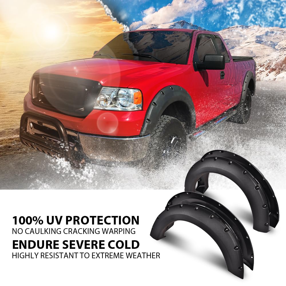 G-PLUS Pocket Riveted Fender Flares Compatible with 2004-2008 Ford F150 Styleside with 66.0/67.0/78.0/96.0 Bed (Not Fit