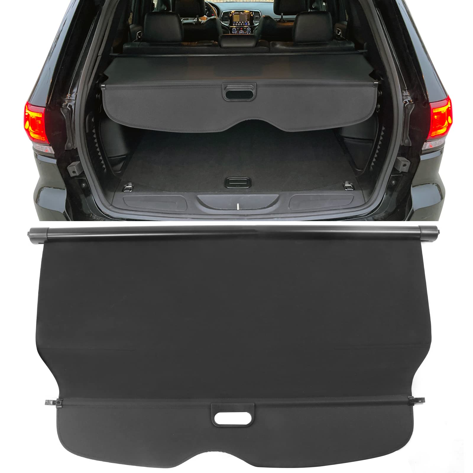 Ikon Motorsports, Cargo Cover Compatible With 2011-2021 Jeep Grand Cherokee,2022 Jeep Grand Cherokee Wk, Black Vinly+Aluminum Ro