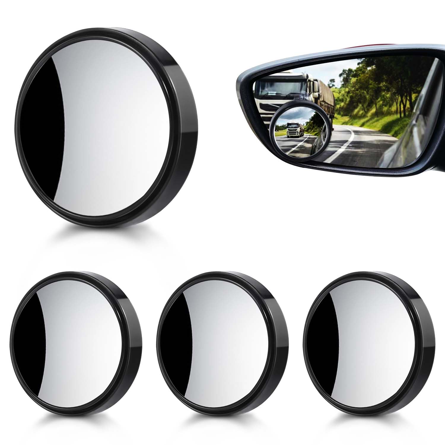 OBTANIM 4 Pack Blind Spot Car Mirror 2 Inch Angle Adjustable HD Glass Round Side Rear View Convex Accessories with Frame for Car