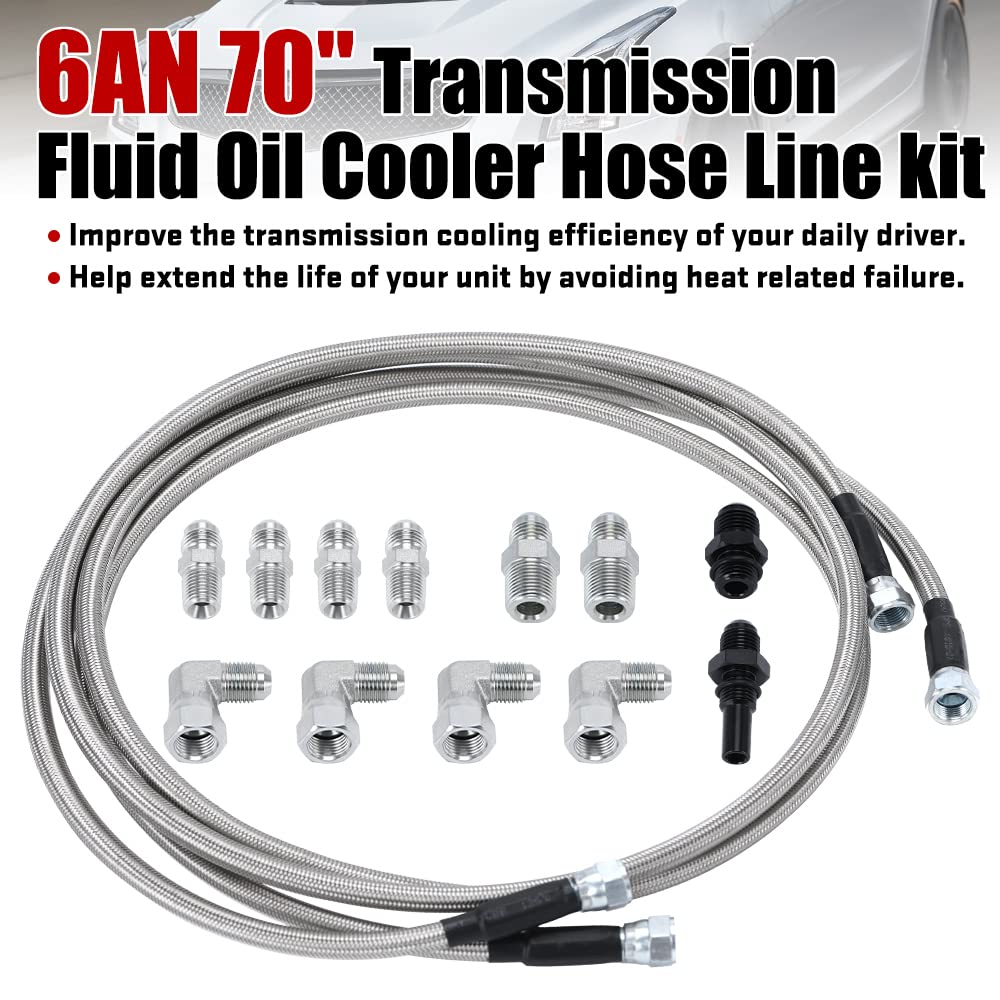 Generic 6AN Transmission Fluid Oil Cooler Hose Line Kit 70" Silver PTFE H-OFK19-70-SS for GM Chevy Ford TH400 TH350 4L80E 700