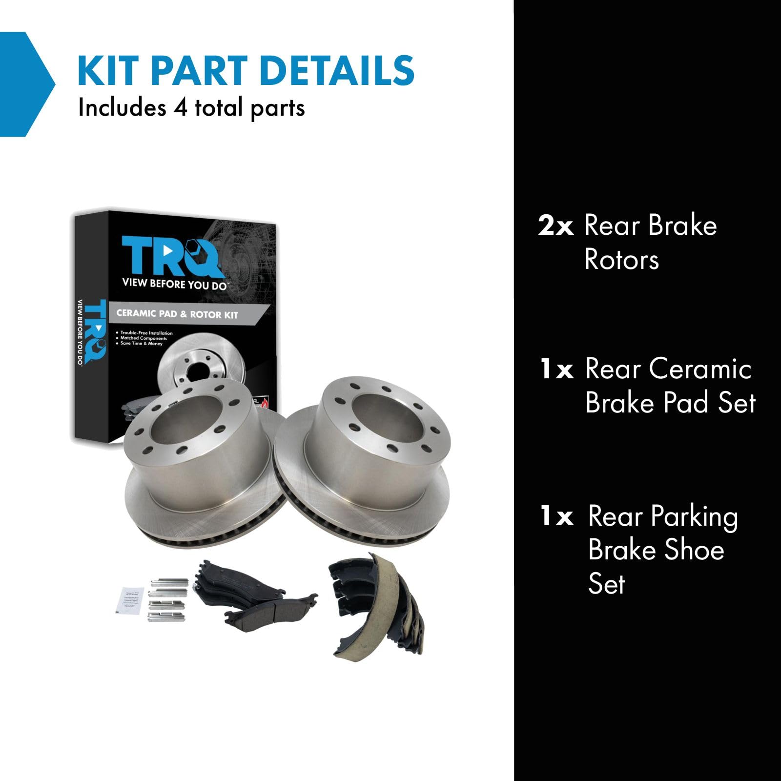 Trq Rear Brake Pad & Rotor Kit Brake Pads Brake Rotor Parking Brake Shoe Set Ceramic Compatible With 2001-2002 Dodge Ram 2500 Ra