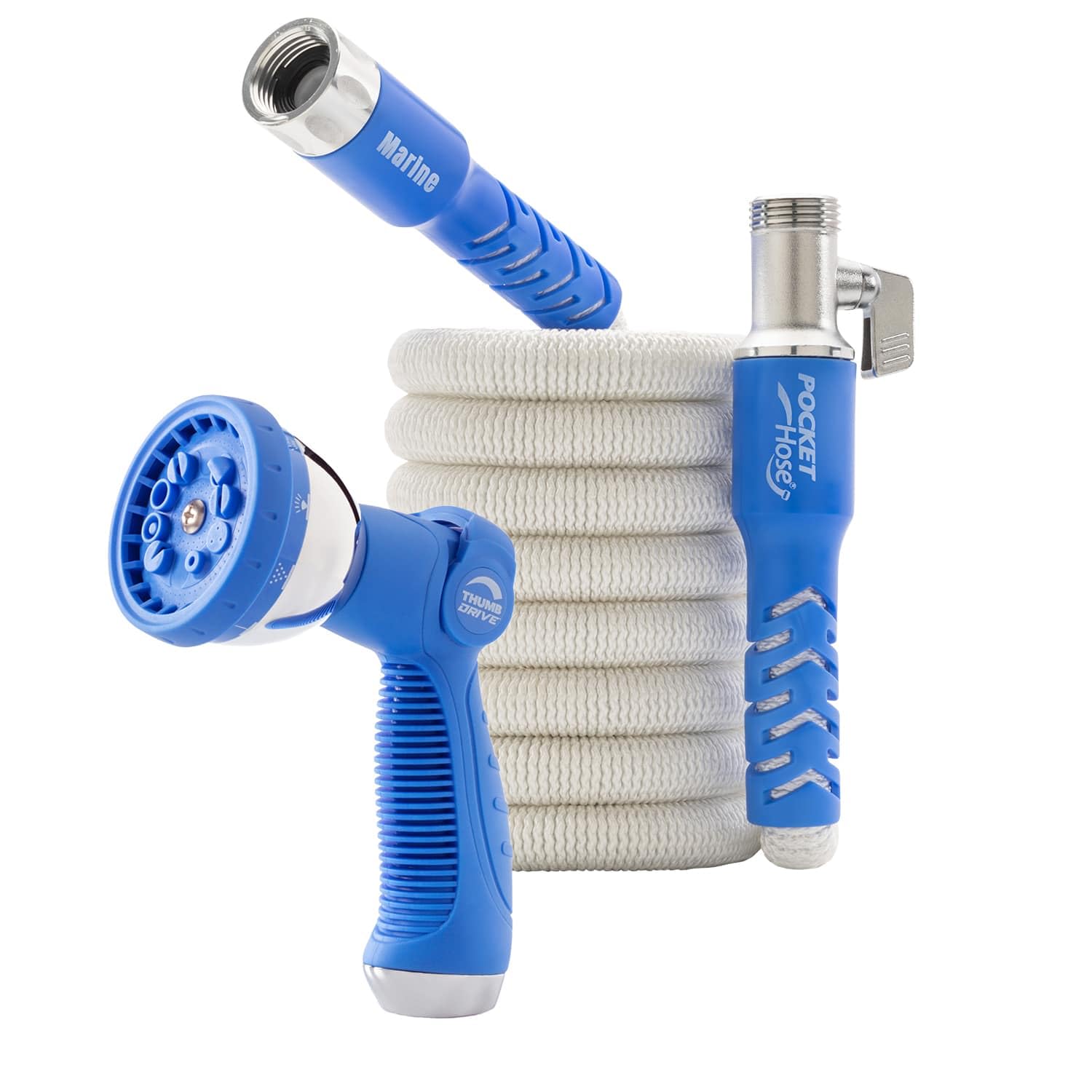 Pocket Hose Marine, Expandable, White, Scuff Free, 25ft Hose, 3/4 Inch, On/Off Valve, BONUS 10 Pattern Sprayer, AS-SEEN-ON-TV, S