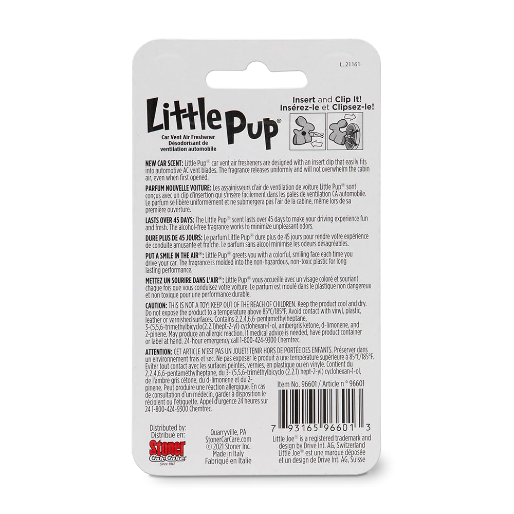 Stoner Car Care Little Pup 96601 New Car Scent Air Freshener Clip, Alcohol-Free, Non-Toxic, Pack of 1