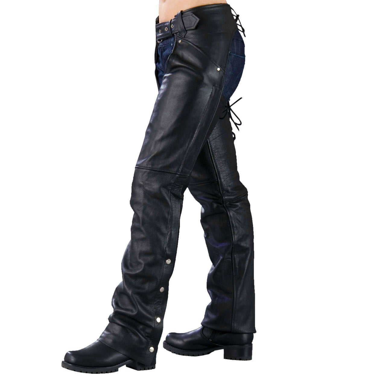 Ladies Biker Chaps With Laces On The Back  (X-Small) Black