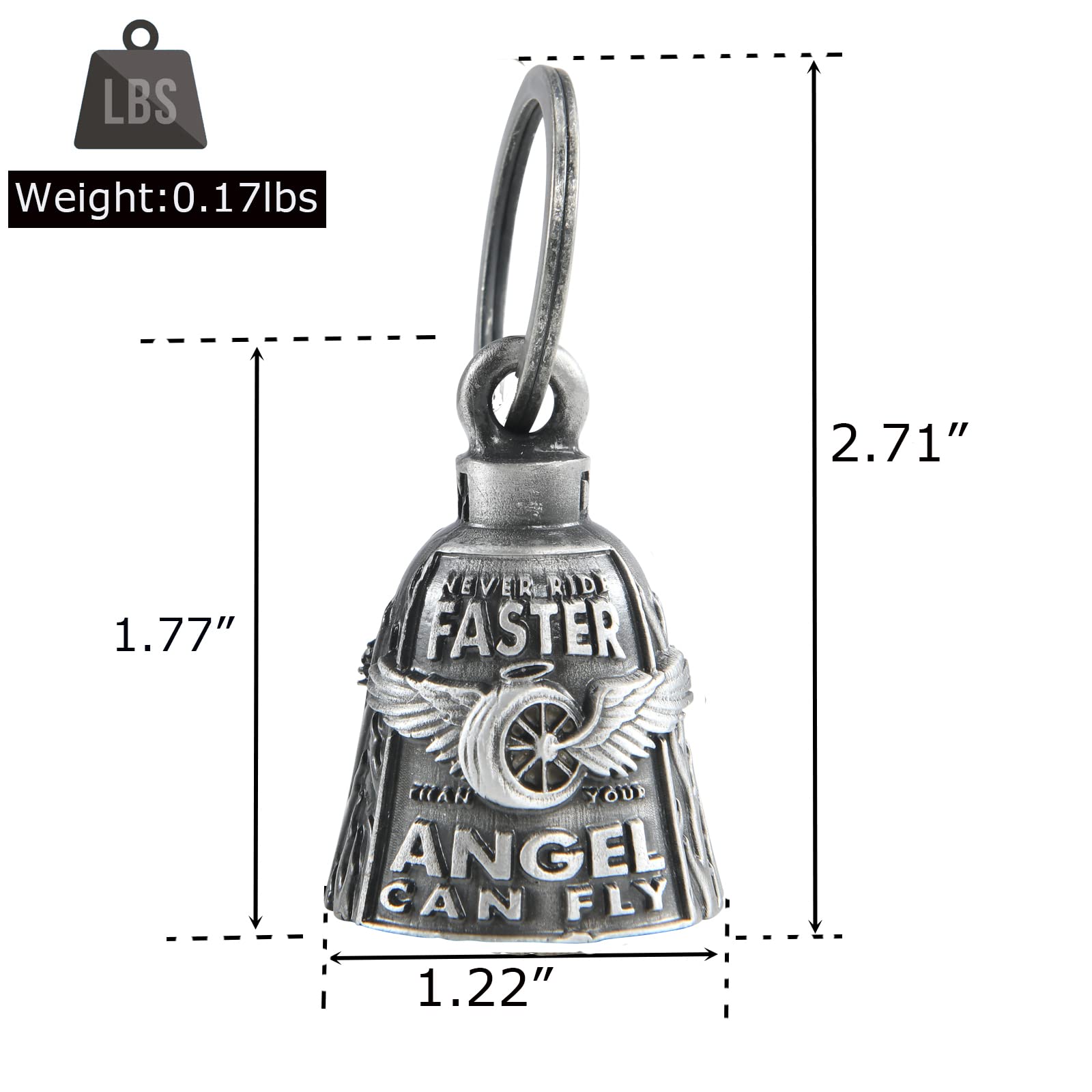 Dream Apparel Motorcycle Bell - Guardian Angel Gremlin Bell - Zinc Alloy - Large - Luck Key Chain - Never Rider Faster Than Your Angel Can