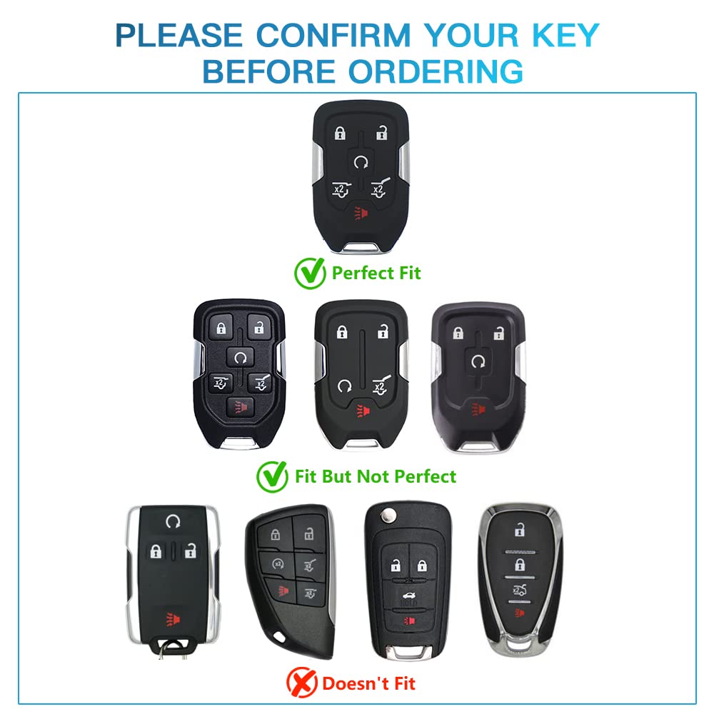 1797 Key Fob Cover for Chevy Tahoe Suburban GMC Yukon - TPU Bling Case, 6 Button, White/Silver, Type C
