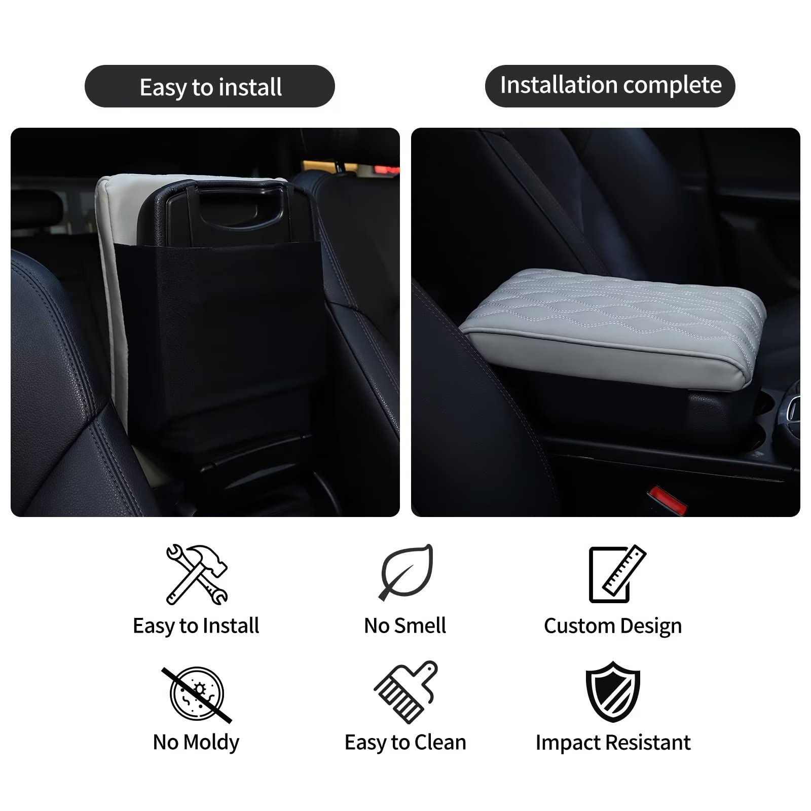Qzhiren Car Center Console Cover-Armrest Box Mat,Memory Foam Leather Arm Rest Covering Car, Arm Rest Cushion For Suv/Truck/Vehicle(Gray)