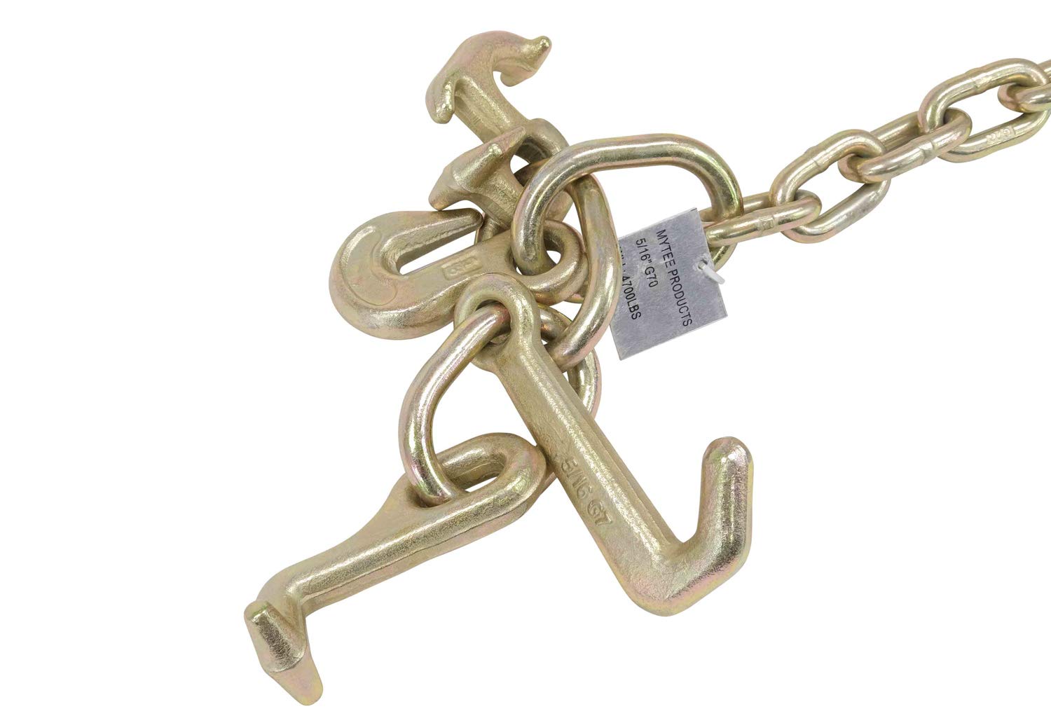 Mytee Products 2 Pack 5/16''X10' Leg G70 15'' Long Shank J Hook Tow Chain W/Rtj Cluster Hook & Grab Hook - 4700 Lbs Wll Heavy Du