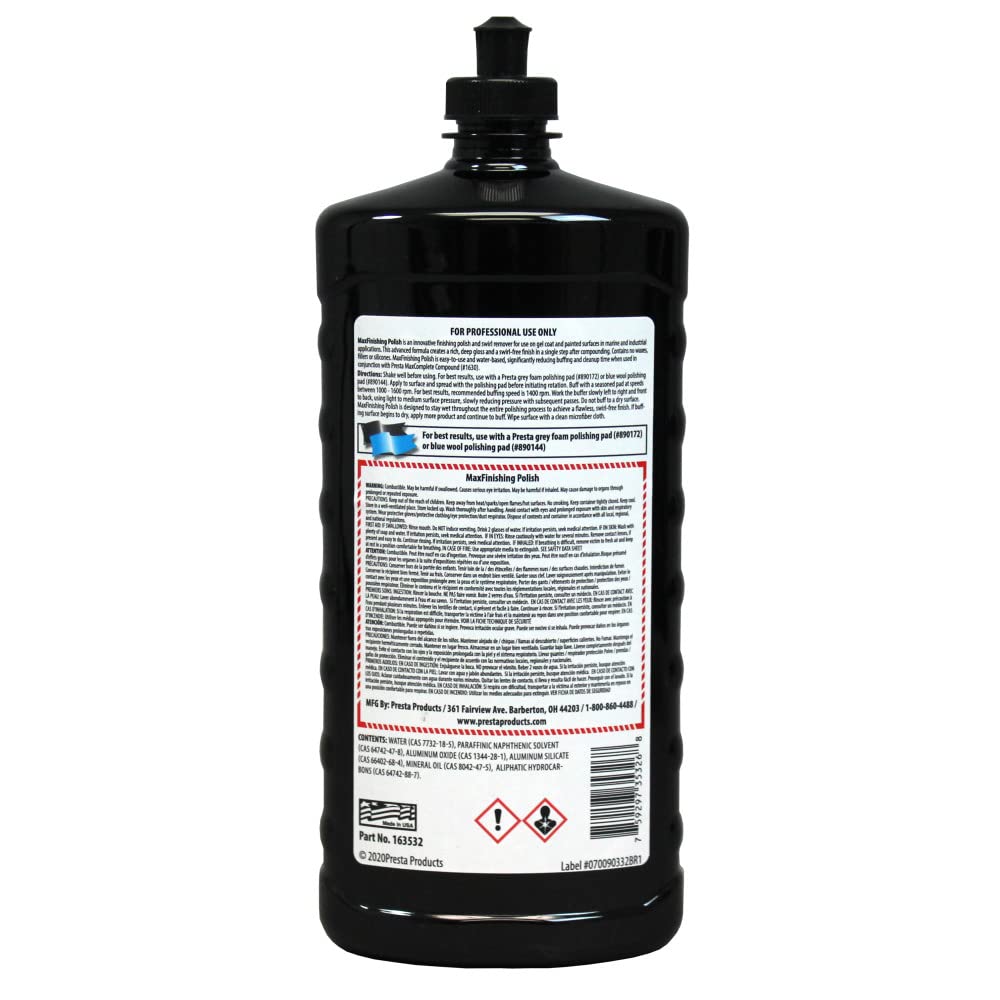 Presta 163532 Maxfinishing Polish For A Swirl-Free Finish On Gel Coat And Composite Surfaces - 32 Oz.