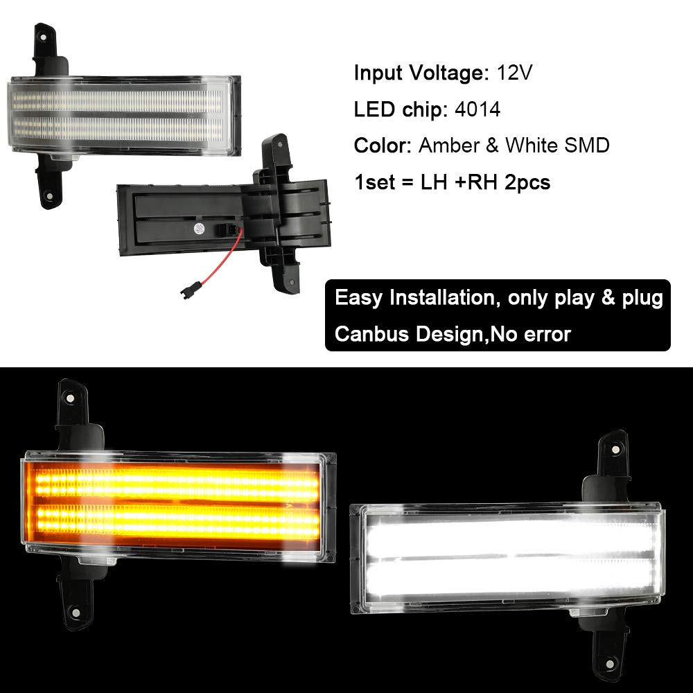 ROCCS LED Sequential Turn Signal Lights for 2014-2019 Chevy Silverado & GMC Sierra, Clear Lens, Switchback Yellow/White, Custom Fit
