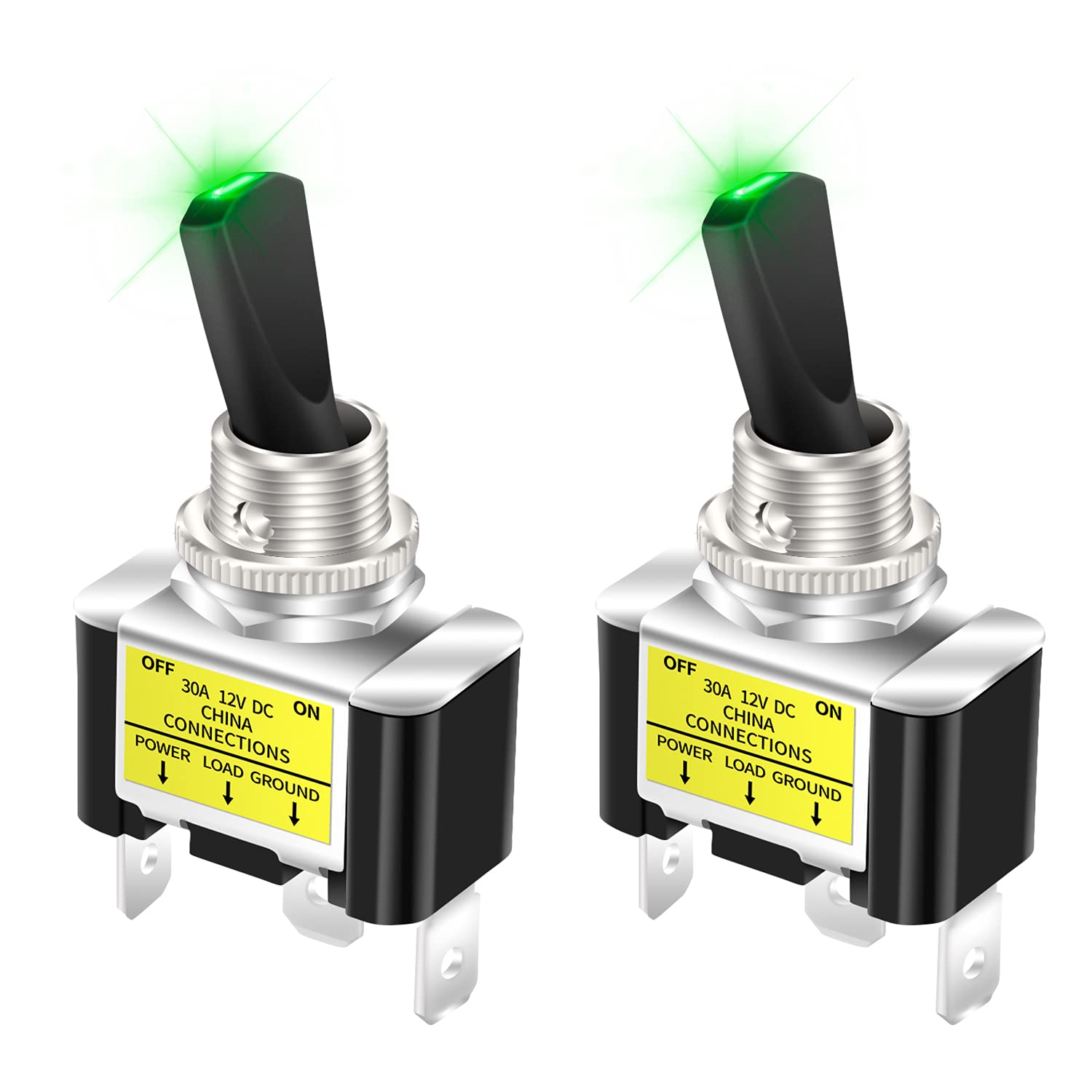 Daiertek Illuminated Toggle Switch 12V Led, Green Led Lighted Toggle Switch 12 Volt Single Pole 30 Amp 12V For Automotive Car Ai