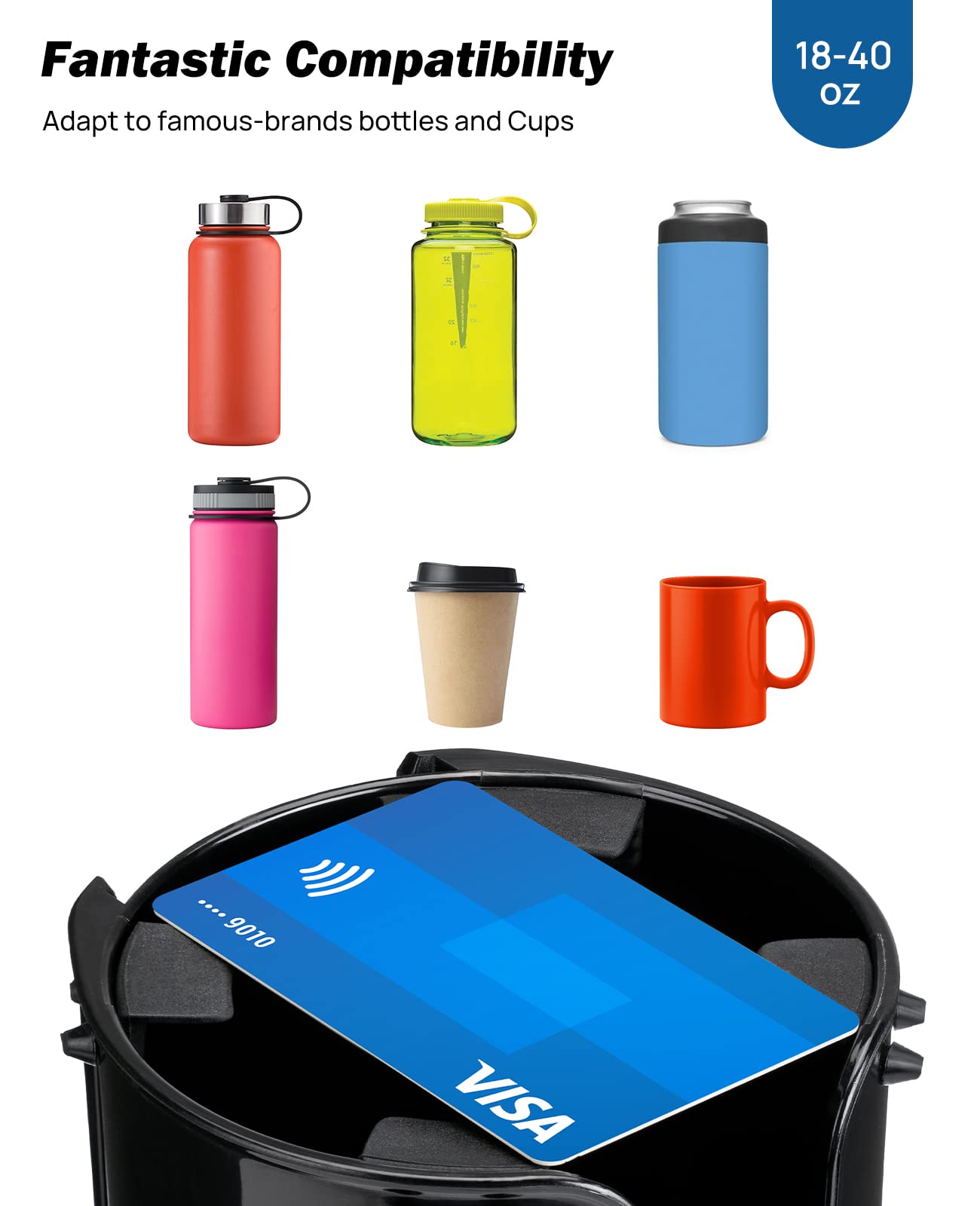 JOYTUTUS Car Cup Holder Expander with 360° Rotation, Fits 18-40 oz Cups, Black, Model: トレイ付き ブラック