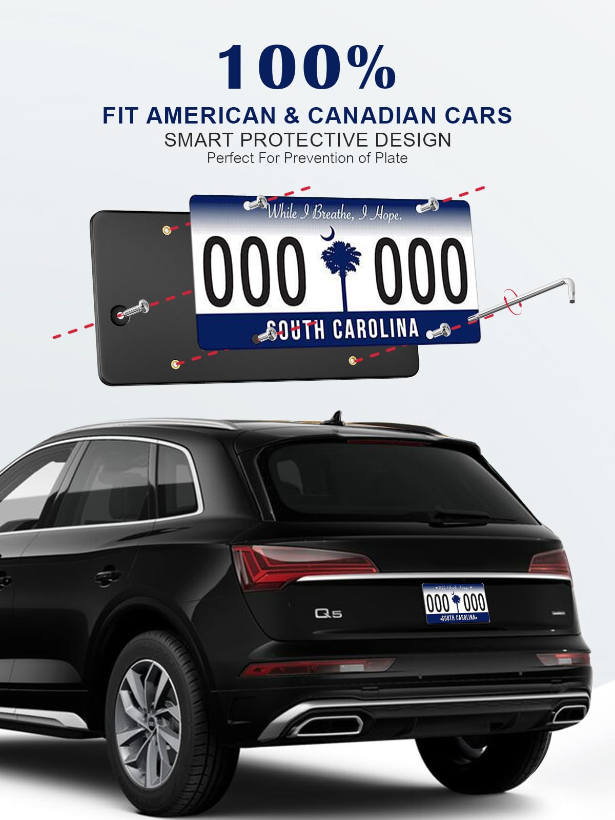 Uniengin Audi Rear License Plate Bracket Set, Black, ABS, Compatible with Q3, Q4 e-tron, Q5, SQ5, Q6, Q7, Q8 (