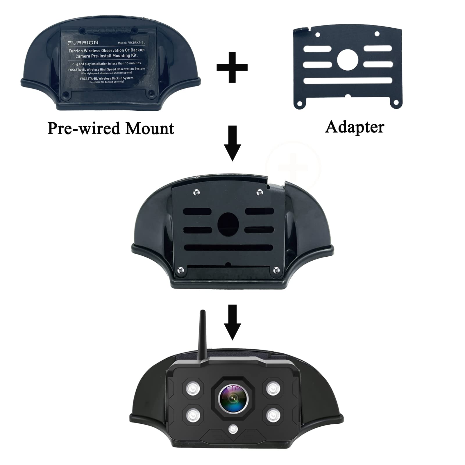 VOONOA Universal Backup Camera Bracket Adapter for Furrion, Carbon Steel, Black, 3x2x1 inches, Model VISIONWORKS-BRACKET-FURRION