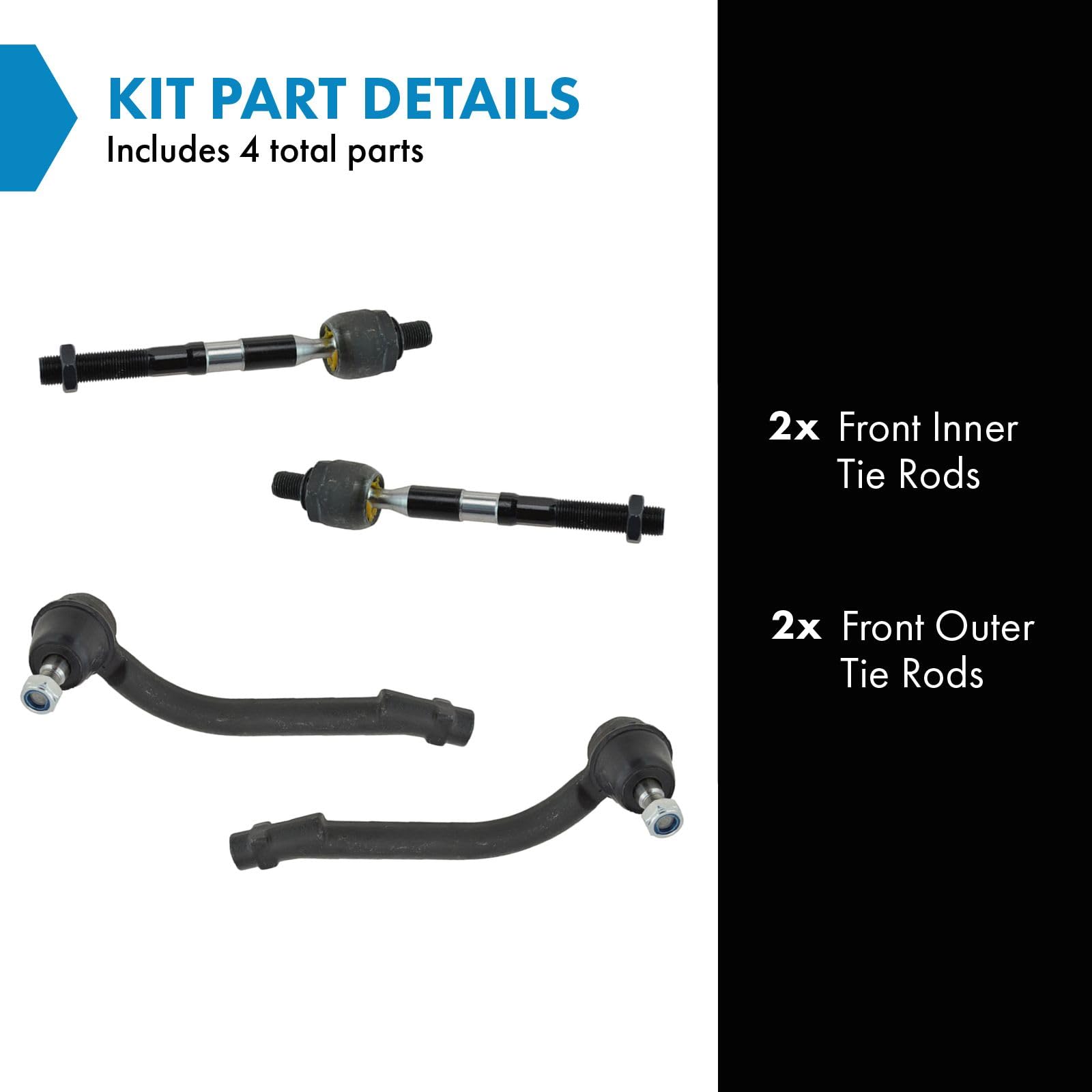 Trq Front Tie Rod Set Compatible With 2007-2012 Hyundai Santa Fe 2011-2013 Kia Sorento