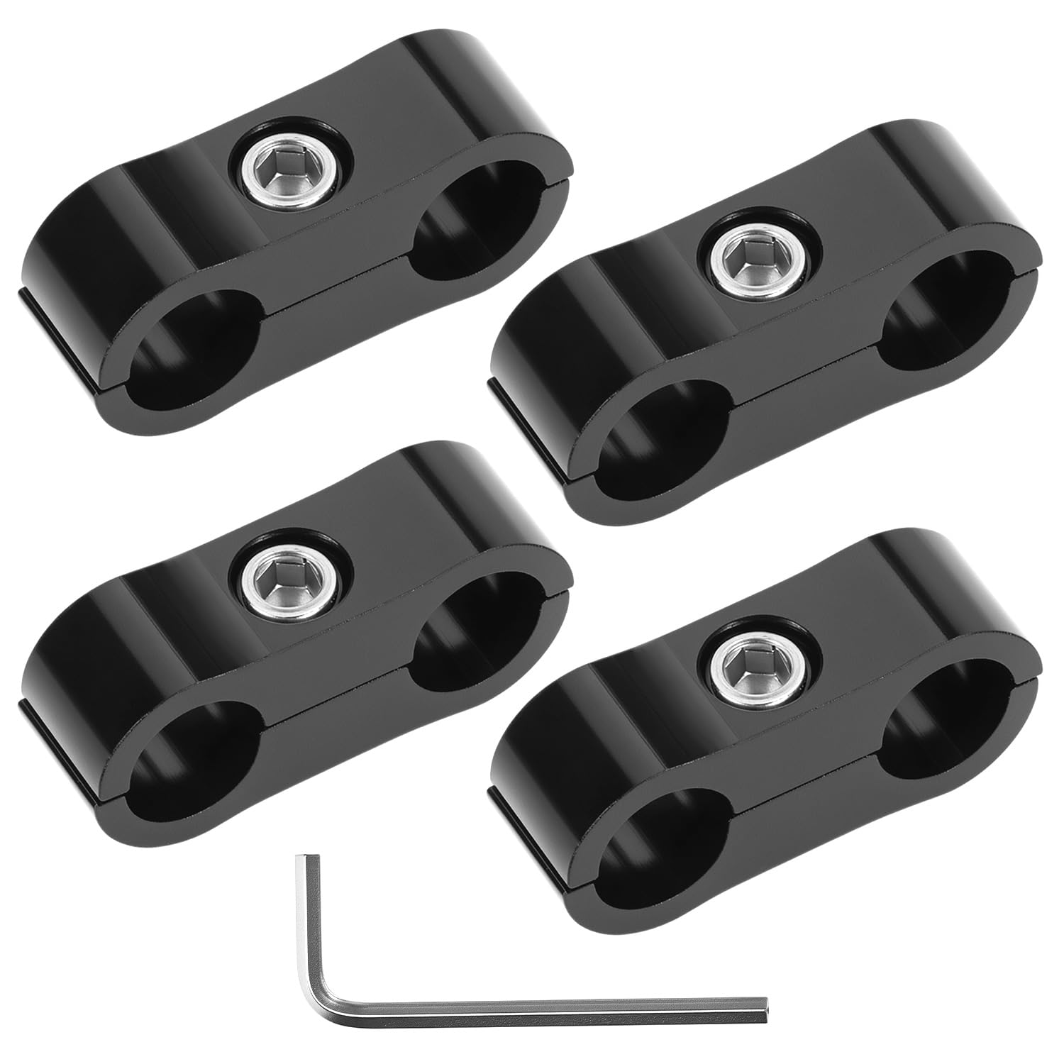 QWORK 6AN Hose Separator Clamp, 4 Pcs Fuel line Mounting Clamps, AN6 Aluminum Hose Fitting Adapter, for 3/8 Fuel Hose, Oil Line,