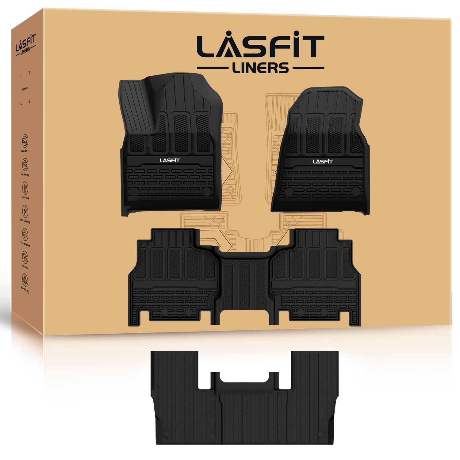 LASFIT Floor Mats for Jeep Grand Wagoneer/Grand Wagoneer L 2022 2023 2024 2025 7 Seats (NOT Fit for 8-Seat) All Weather TPE Cust