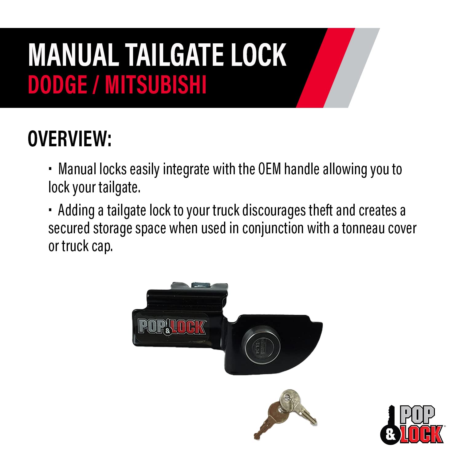 Pop & Lock - Pl3600 Black Manual Tailgate Lock For Dodge Dakota And Mitsubishi Raider