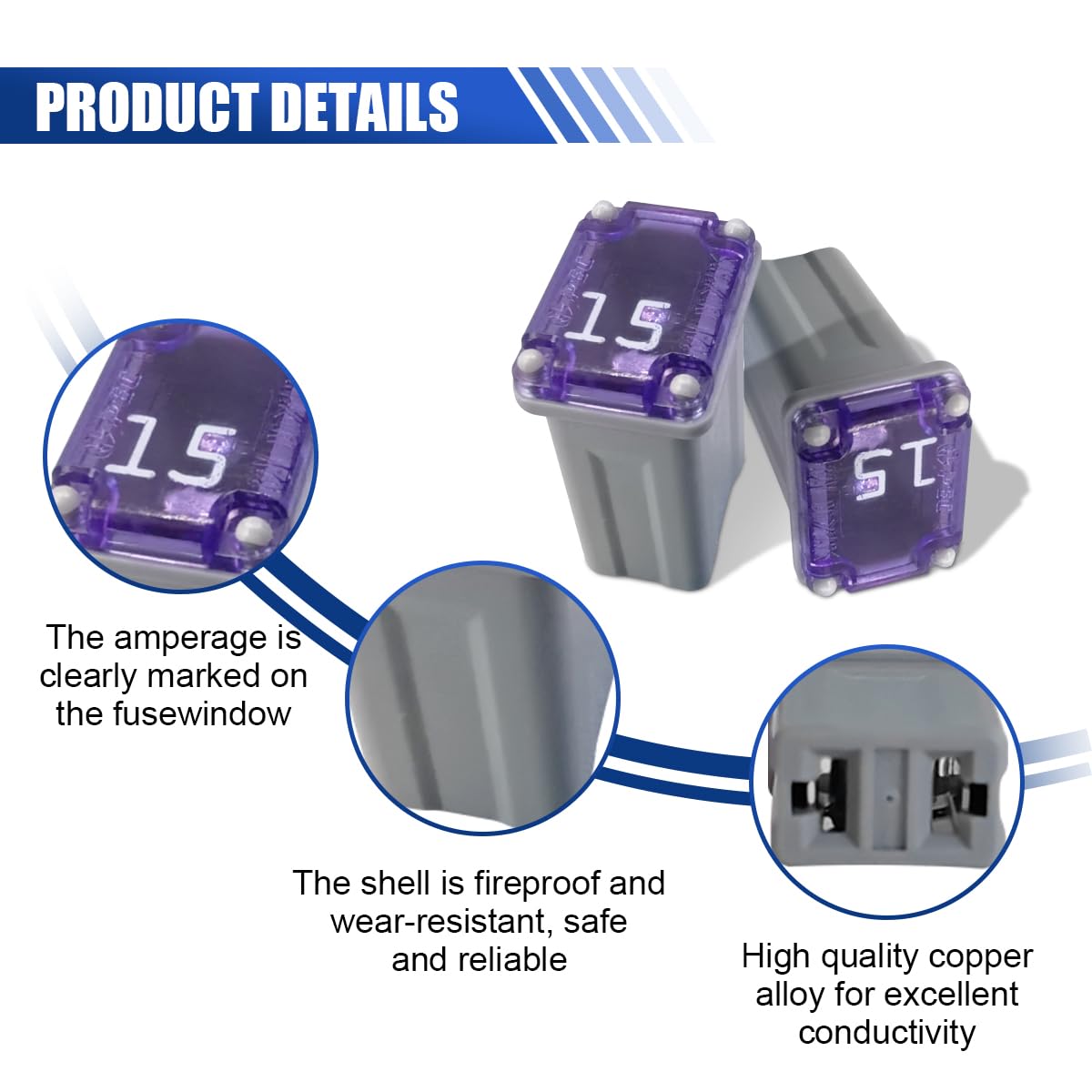 10PCS 15 Amp Car Micro Cartridge Fuses - Slow Blow FMM Mcase Type, Automotive Low Profile Mini Box Shaped Fuse for Cars, Trucks